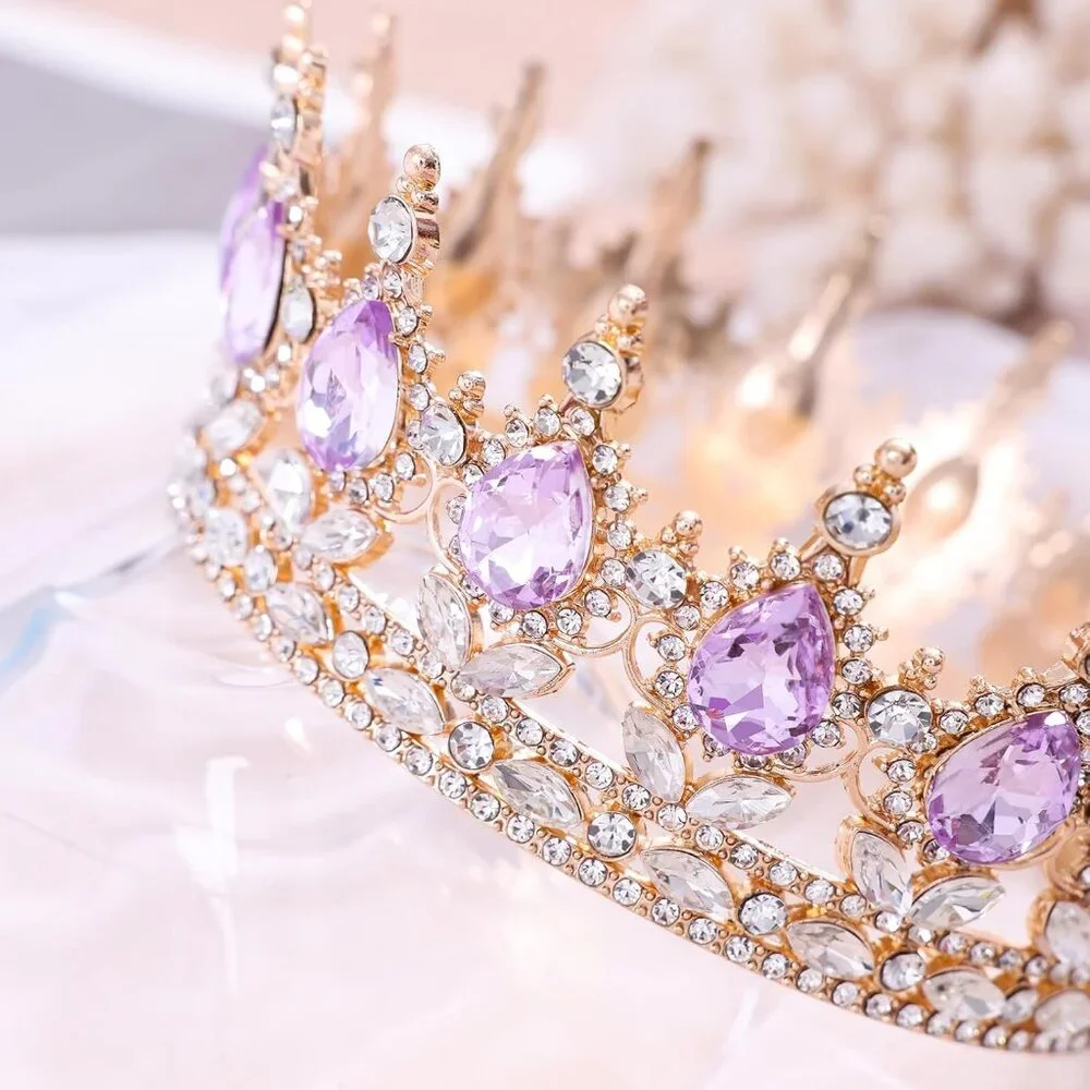 Purple and‎ Crystal with Gold Gemstone Tiara Crown